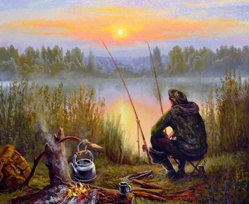 На рыбалке. Сегодня рыбалка - это хобби и романтика, а не насущная потребность.